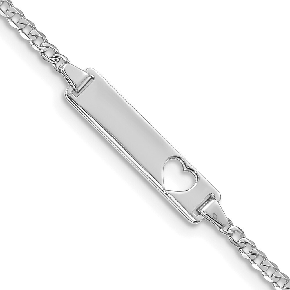 14k White Gold Wg Cut-out Heart Curb Link Id Bracelet